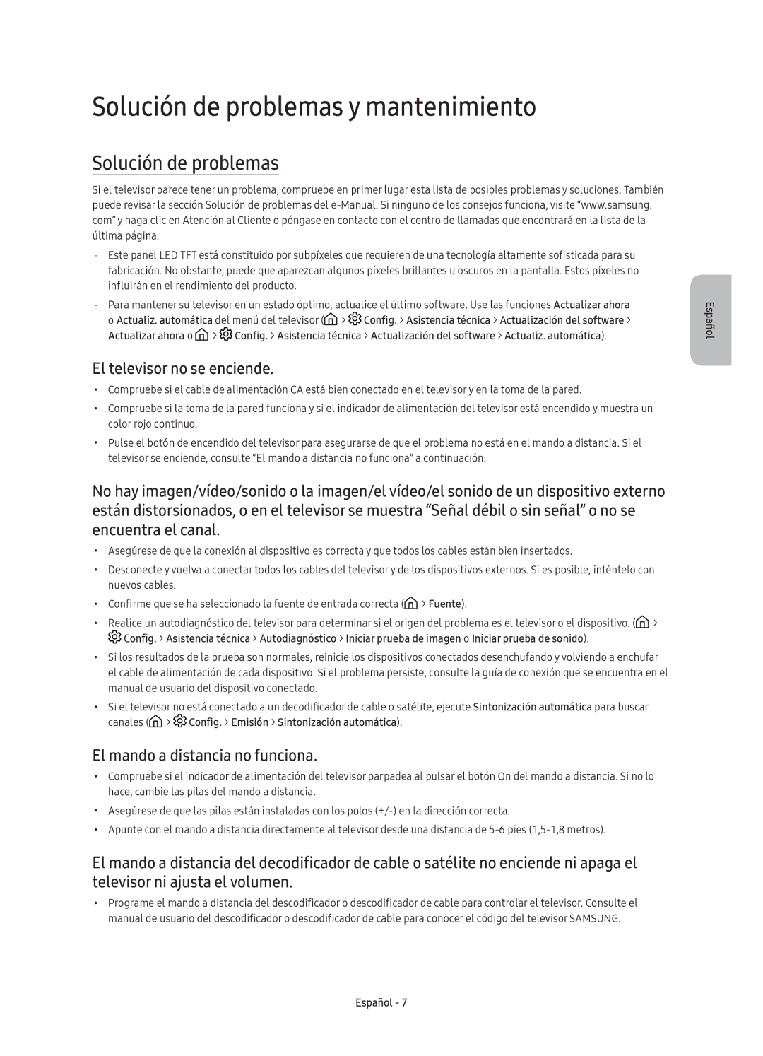 Samsung UE78KU6500UXXC manual Solución de problemas y mantenimiento, El televisor no se enciende 