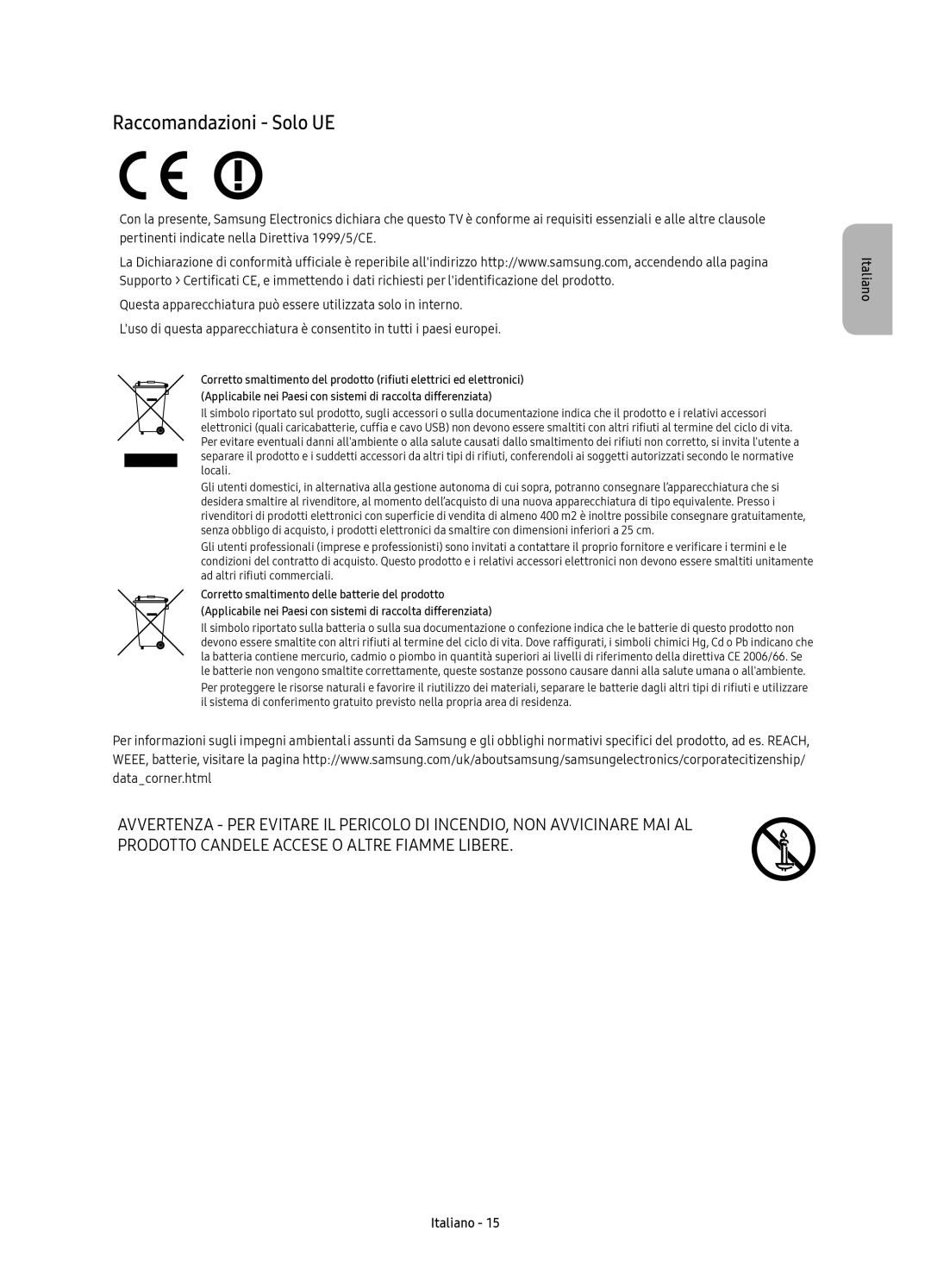 Samsung UE78KU6500UXXC, UE78KU6500UXZT, UE78KU6500UXZG, UE78KU6500UXXU manual Raccomandazioni Solo UE 