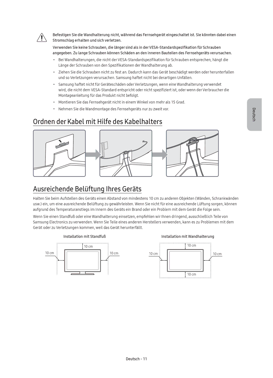 Samsung UE78KU6500UXXC, UE78KU6500UXZT, UE78KU6500UXZG, UE78KU6500UXXU manual Installation mit Standfuß 