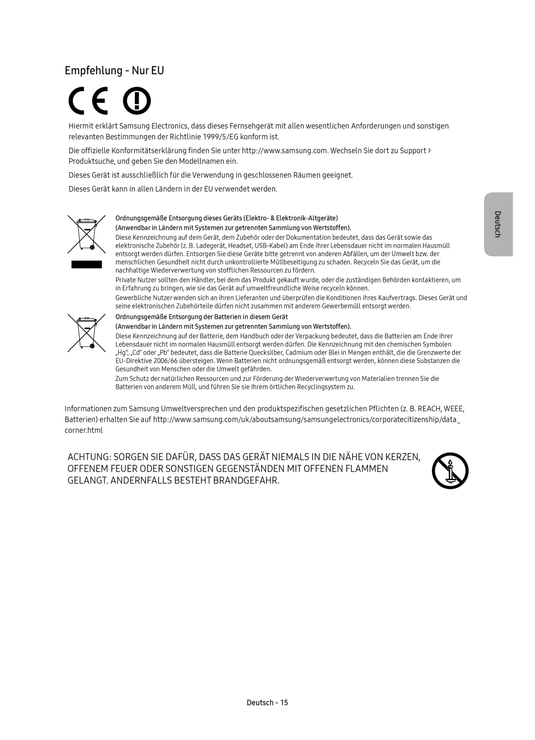 Samsung UE78KU6500UXXC, UE78KU6500UXZT, UE78KU6500UXZG, UE78KU6500UXXU manual Empfehlung Nur EU 