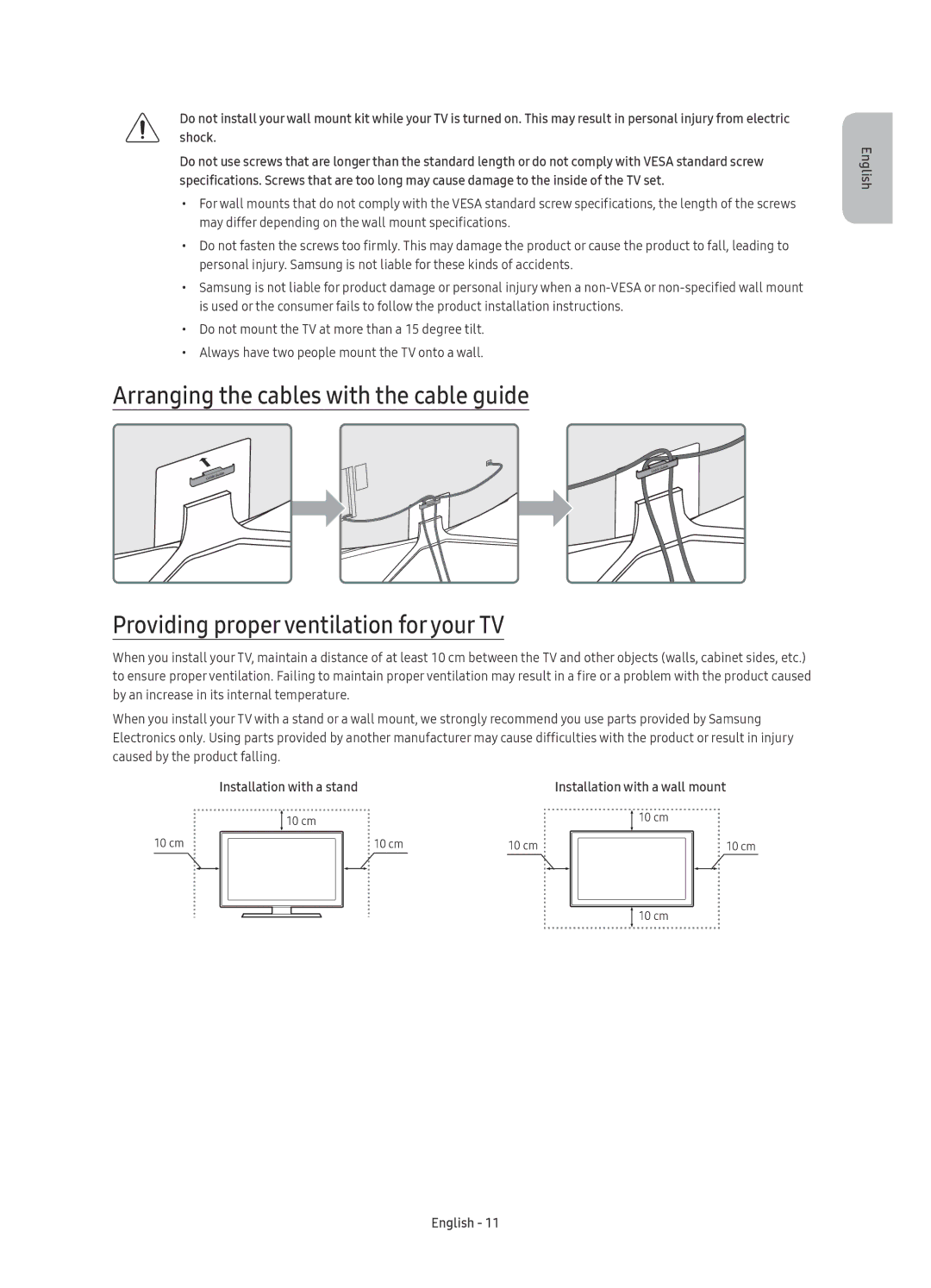 Samsung UE78KU6500SXXH, UE78KU6502UXXH, UE78KU6500SXXN manual Installation with a stand 