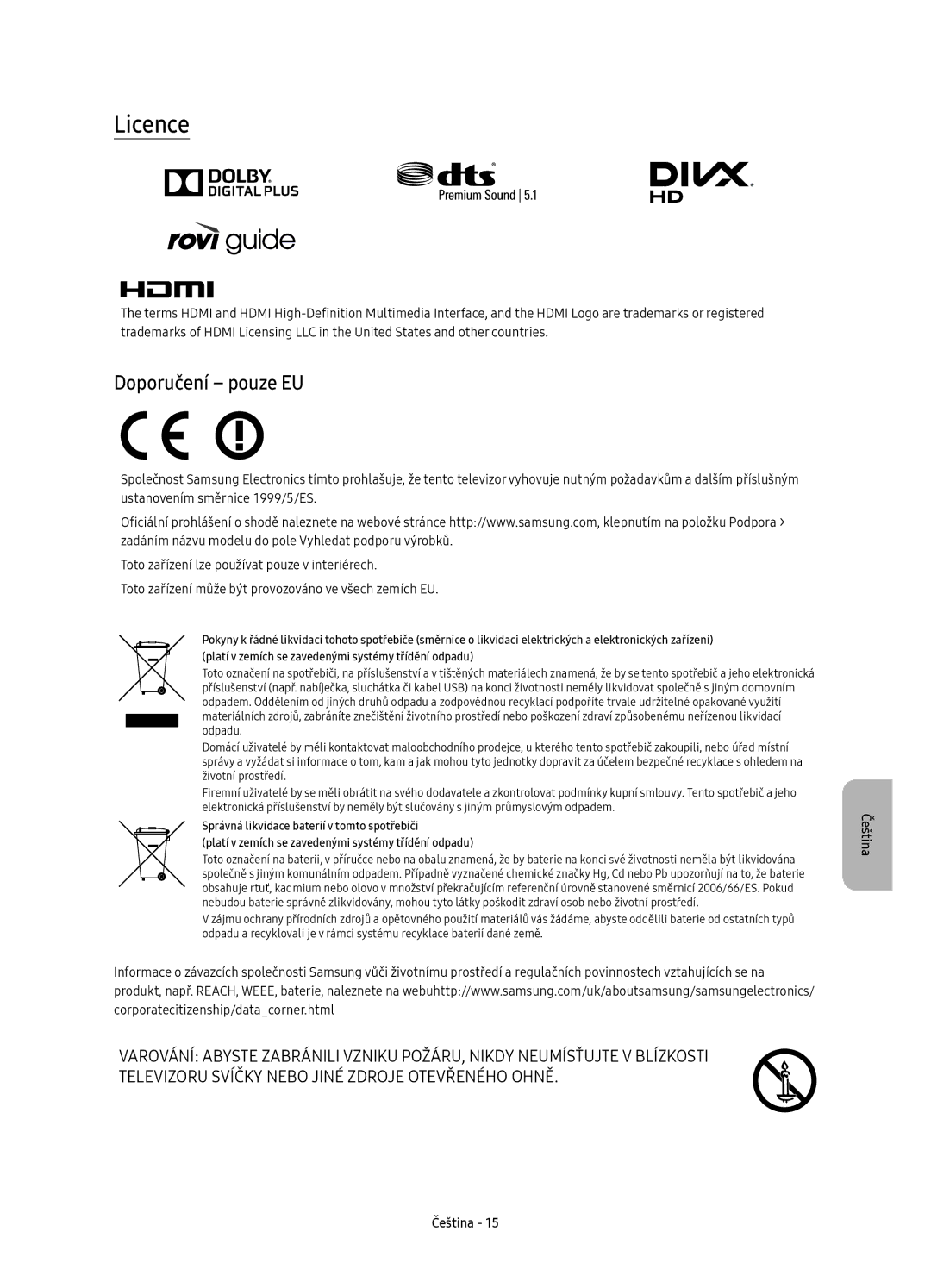 Samsung UE78KU6502UXXH, UE78KU6500SXXN, UE78KU6500SXXH manual Licence, Doporučení pouze EU 