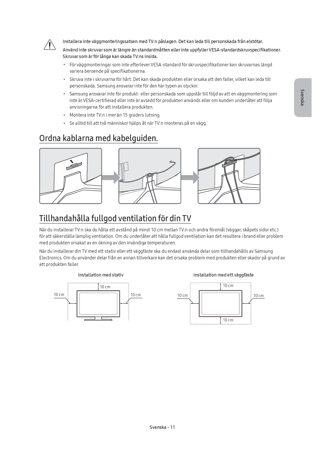 Samsung UE78KU6505UXXE manual Installation med stativ 