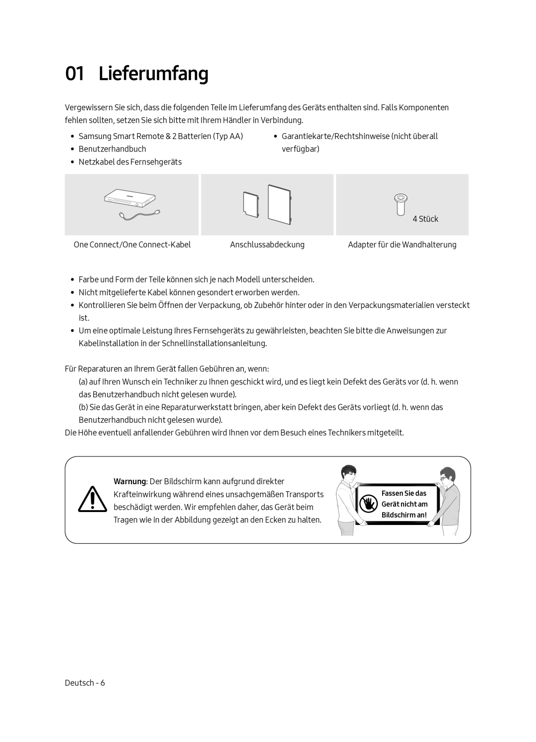 Samsung UE82MU7000TXZT manual Lieferumfang 