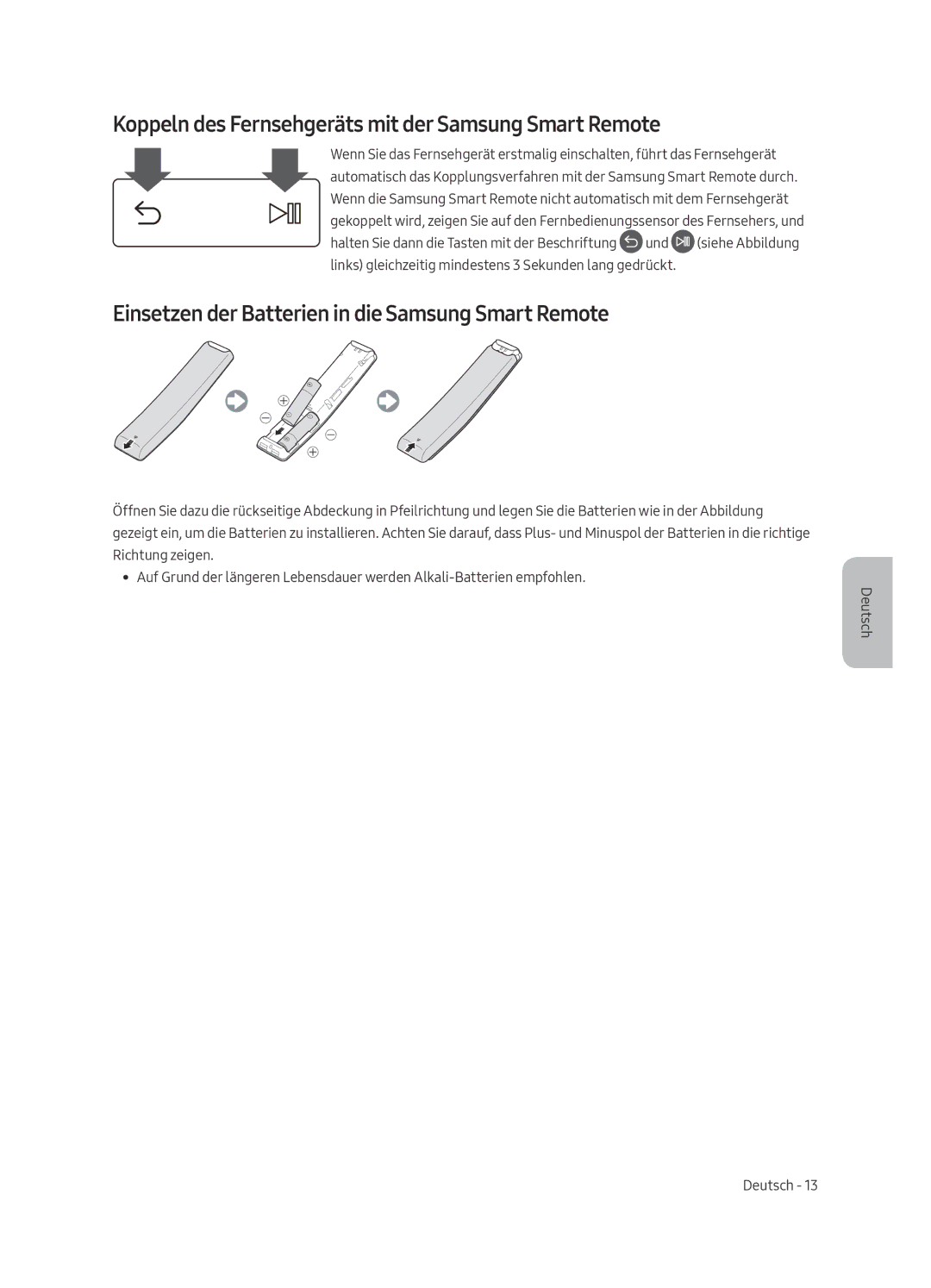 Samsung UE65MU7005TXXC, UE82MU7005TXXC, UE75MU7005TXXC manual Koppeln des Fernsehgeräts mit der Samsung Smart Remote 