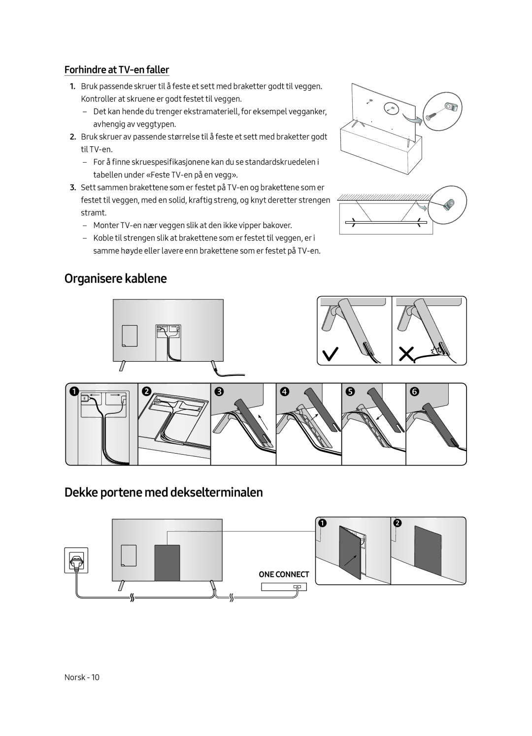 Samsung UE49MU7005TXXC, UE82MU7005TXXC Organisere kablene Dekke portene med dekselterminalen, Forhindre at TV-en faller 