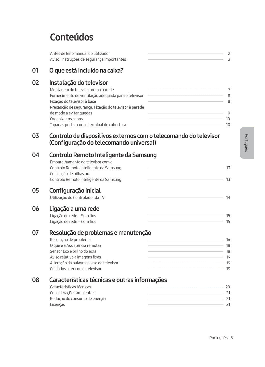 Samsung UE65MU7005TXXC, UE82MU7005TXXC, UE75MU7005TXXC, UE55MU7005TXXC, UE49MU7005TXXC manual Conteúdos 