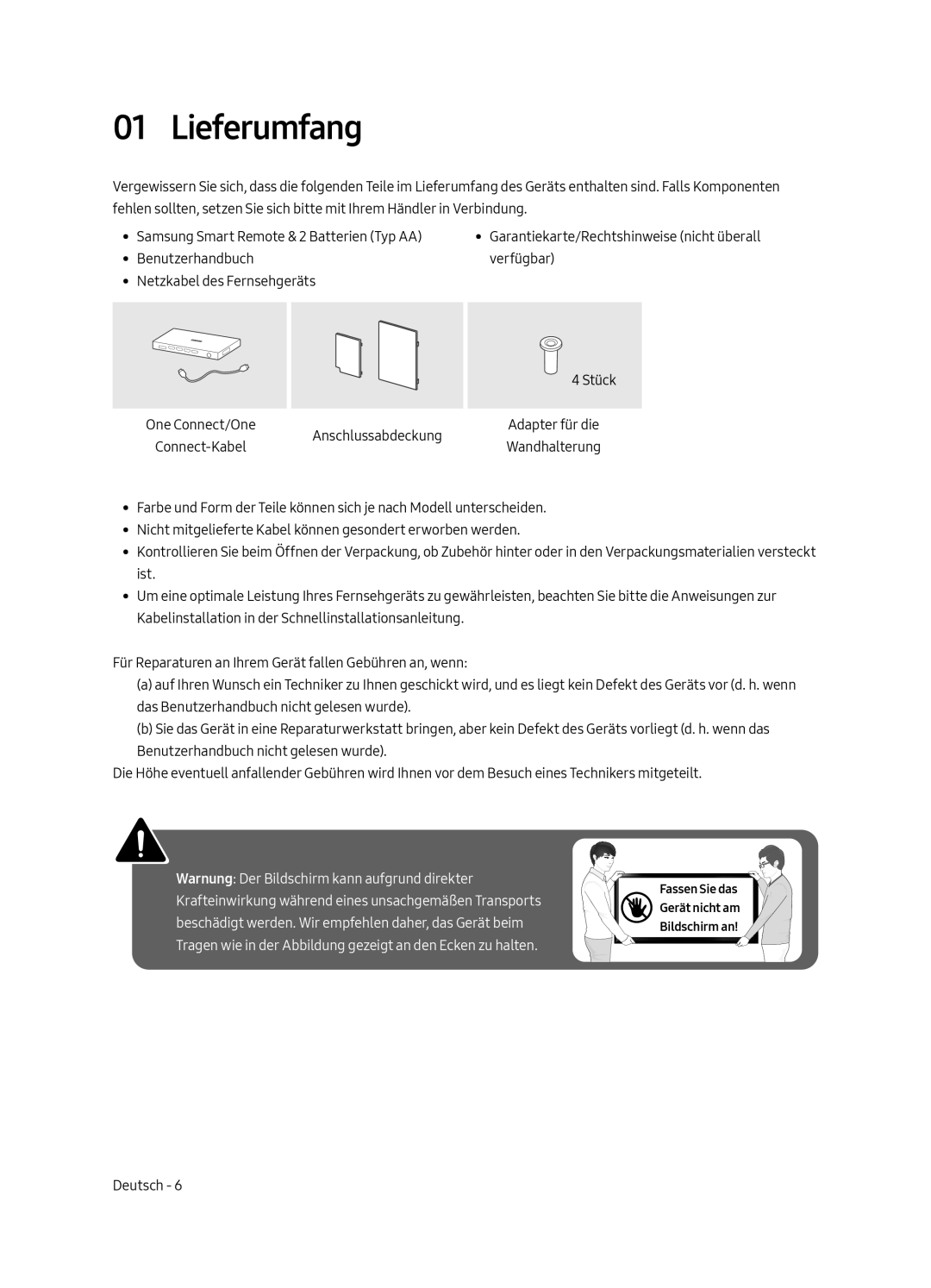 Samsung UE49MU7005TXXC, UE82MU7005TXXC, UE65MU7005TXXC, UE75MU7005TXXC, UE55MU7005TXXC manual Lieferumfang 