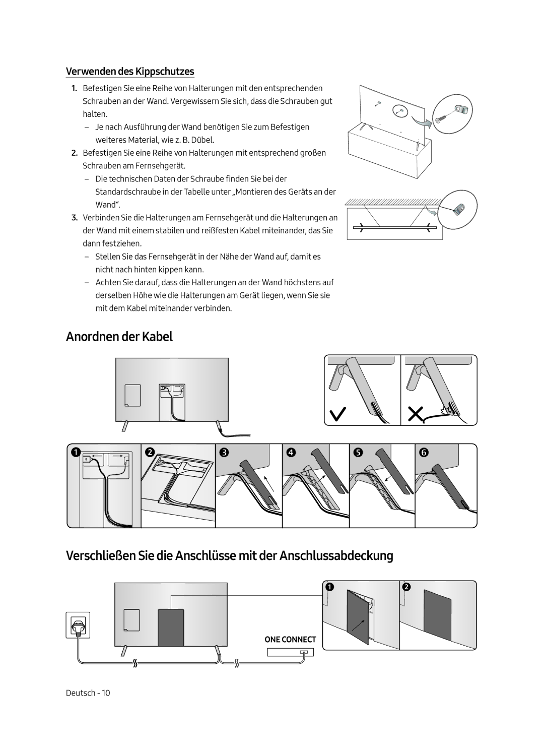 Samsung UE55MU7005TXXC, UE82MU7005TXXC, UE65MU7005TXXC, UE75MU7005TXXC, UE49MU7005TXXC manual Verwenden des Kippschutzes 