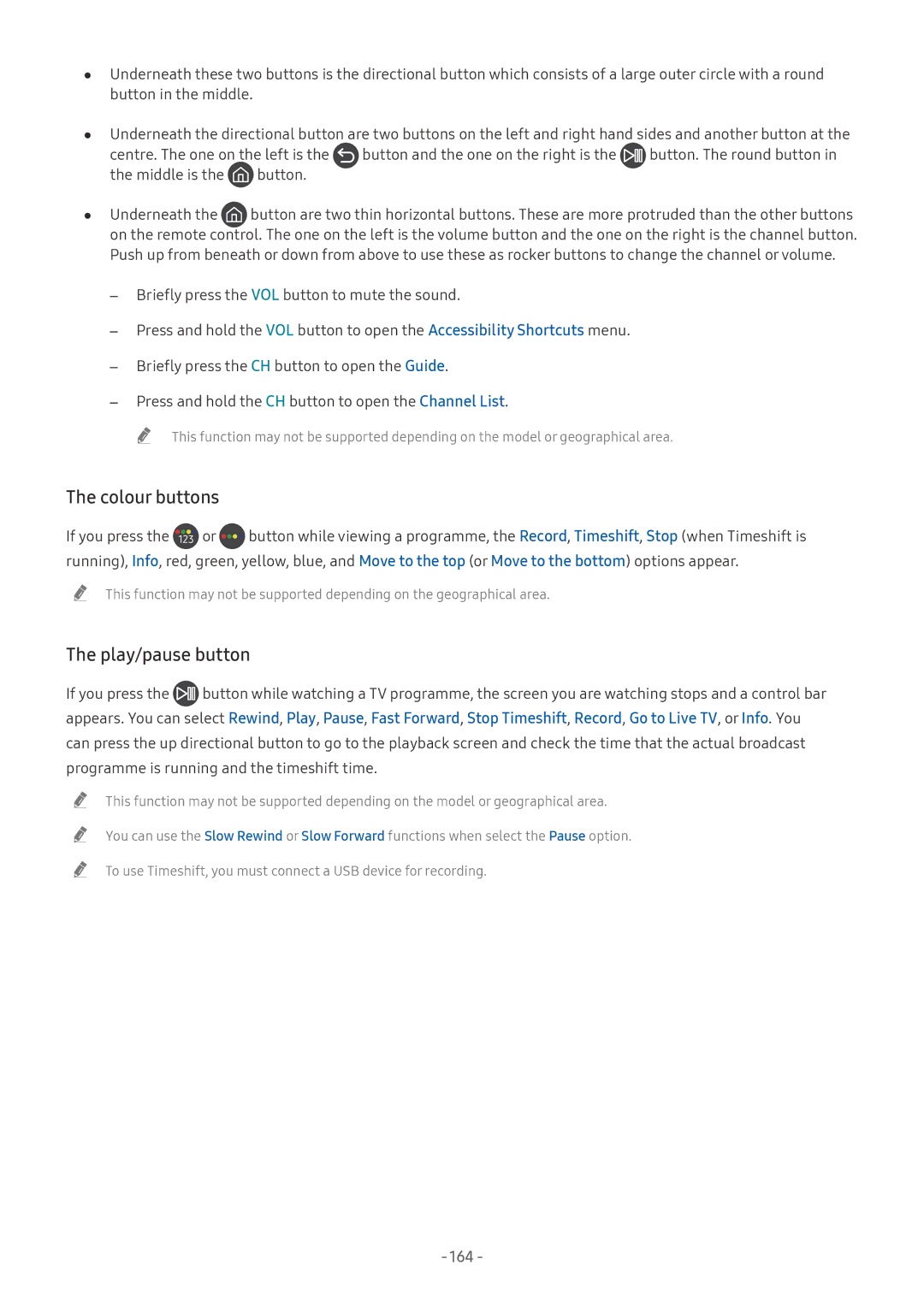 Samsung UE50MU6120KXXU, UE82NU8009TXZG, UE65NU8509TXZG, UE55NU8059TXZG, UE65NU8009TXZG Colour buttons, Play/pause button, 164 