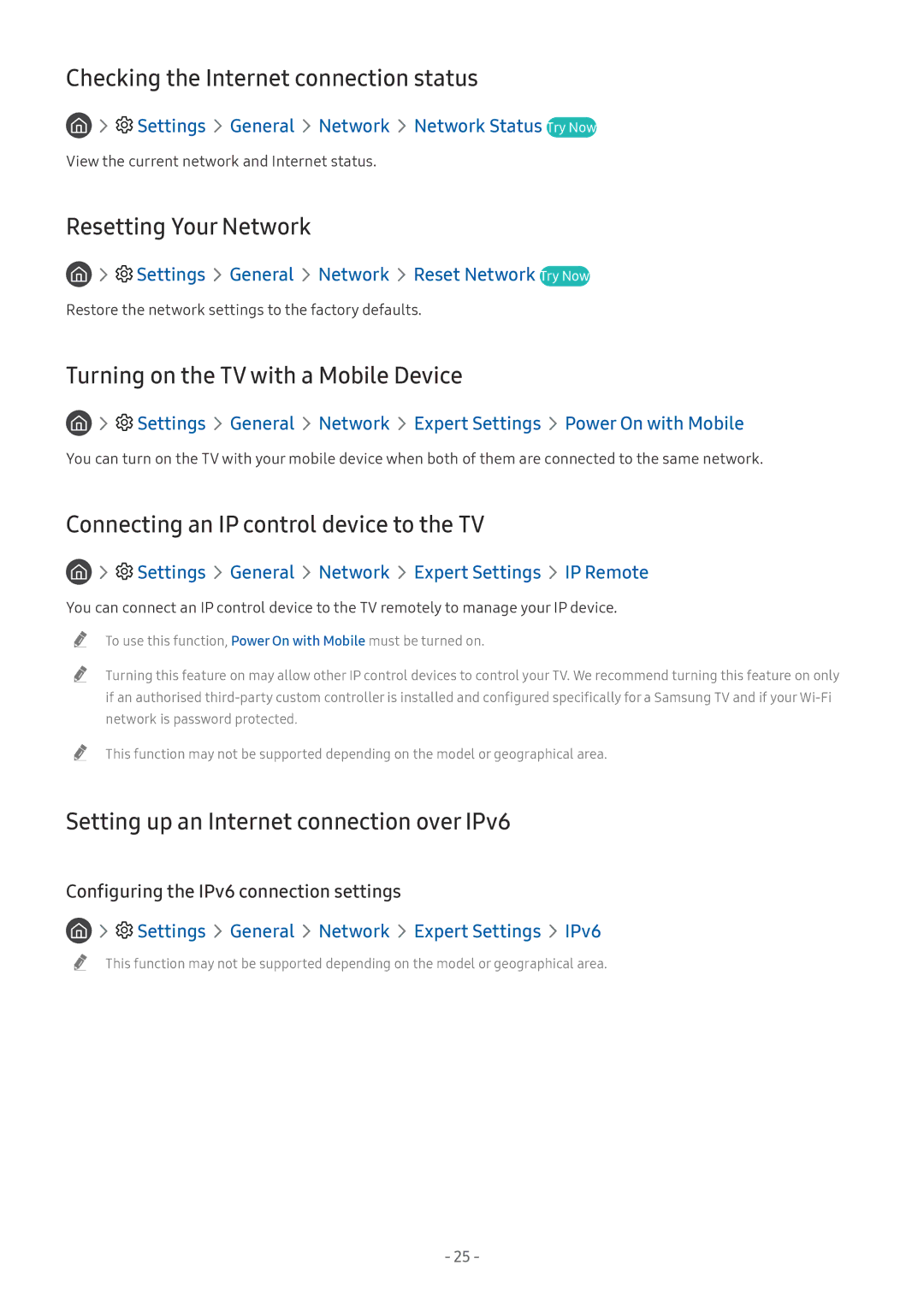 Samsung UE49NU8005TXXC, UE82NU8009TXZG, UE65NU8509TXZG manual Checking the Internet connection status, Resetting Your Network 