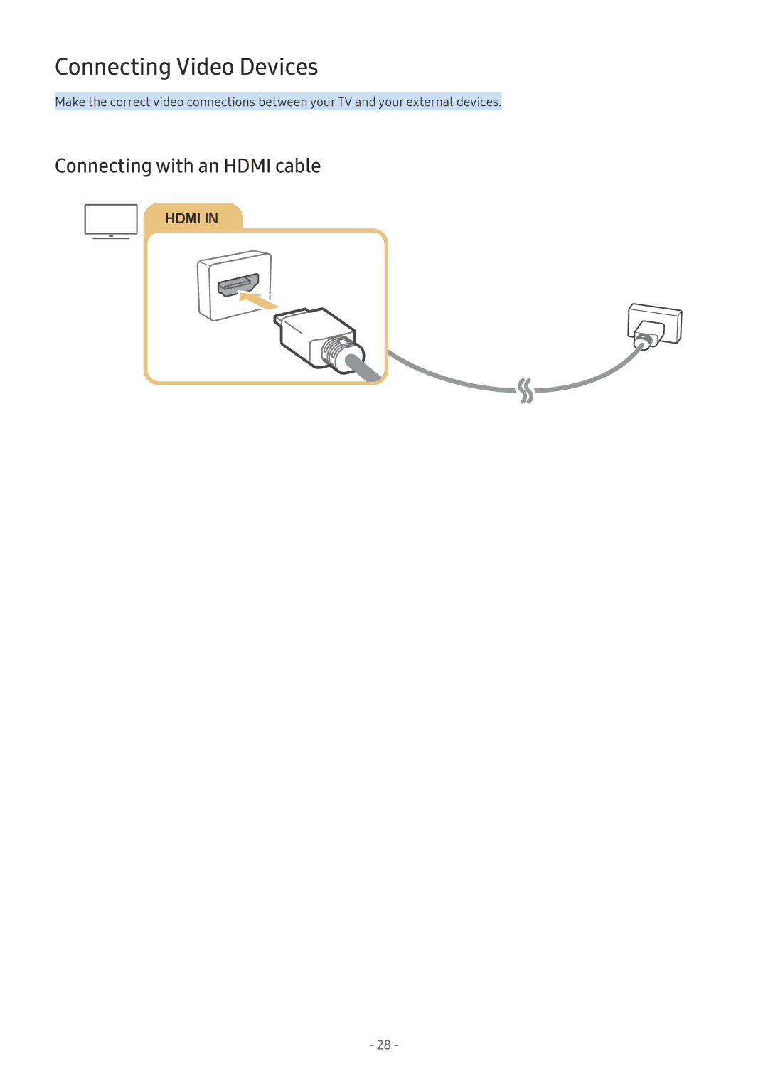 Samsung UE75NU8005TXXC, UE82NU8009TXZG, UE65NU8509TXZG manual Connecting Video Devices, Connecting with an Hdmi cable 