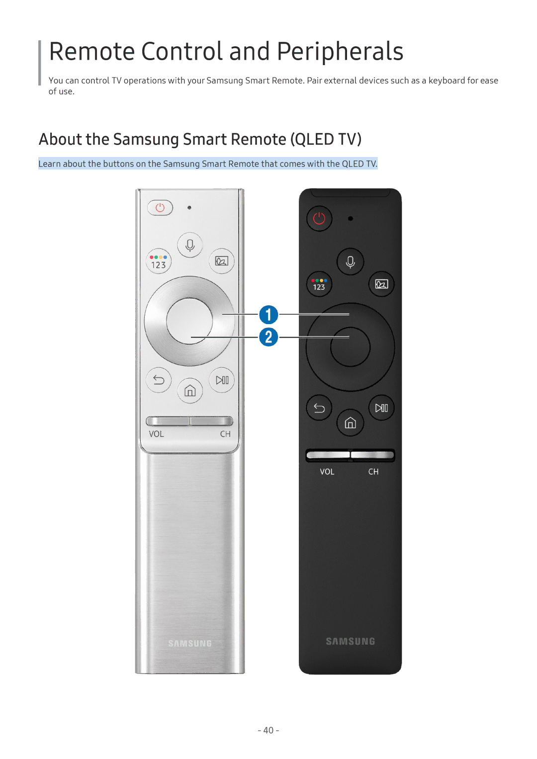 Samsung QE75Q9FNATXXC, UE82NU8009TXZG, QE55Q8CNATXXC Remote Control and Peripherals, About the Samsung Smart Remote Qled TV 