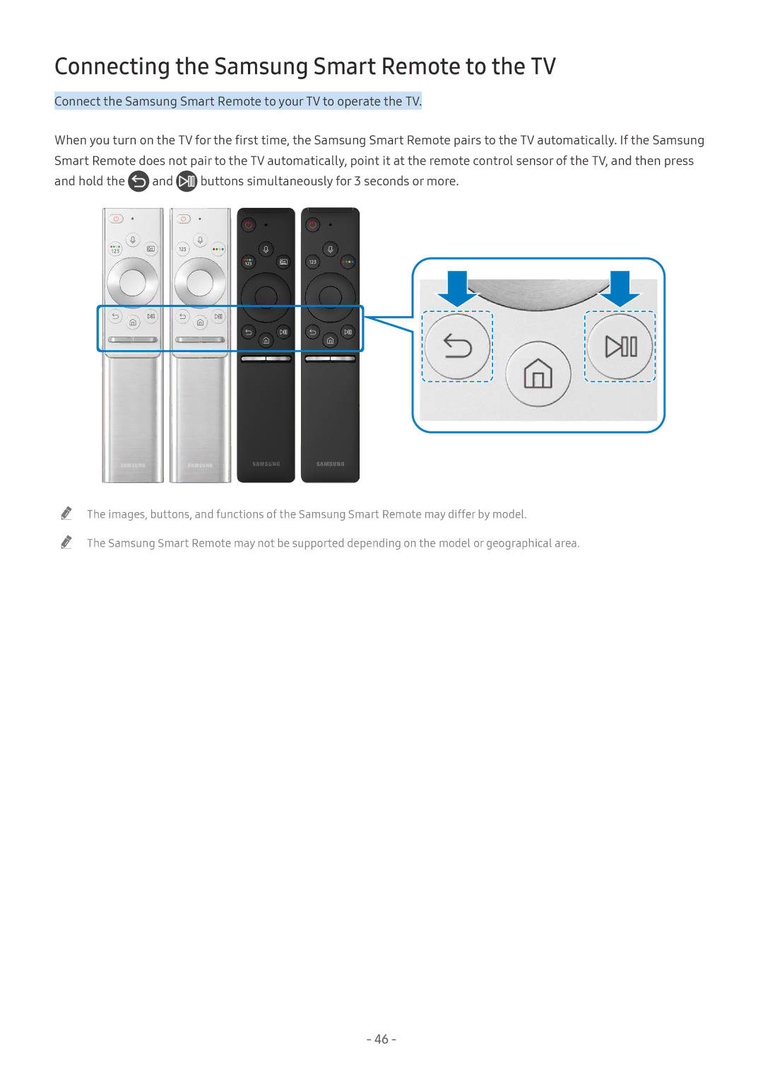 Samsung QE55Q7FNATXXC, UE82NU8009TXZG, UE65NU8509TXZG, UE55NU8059TXZG manual Connecting the Samsung Smart Remote to the TV 