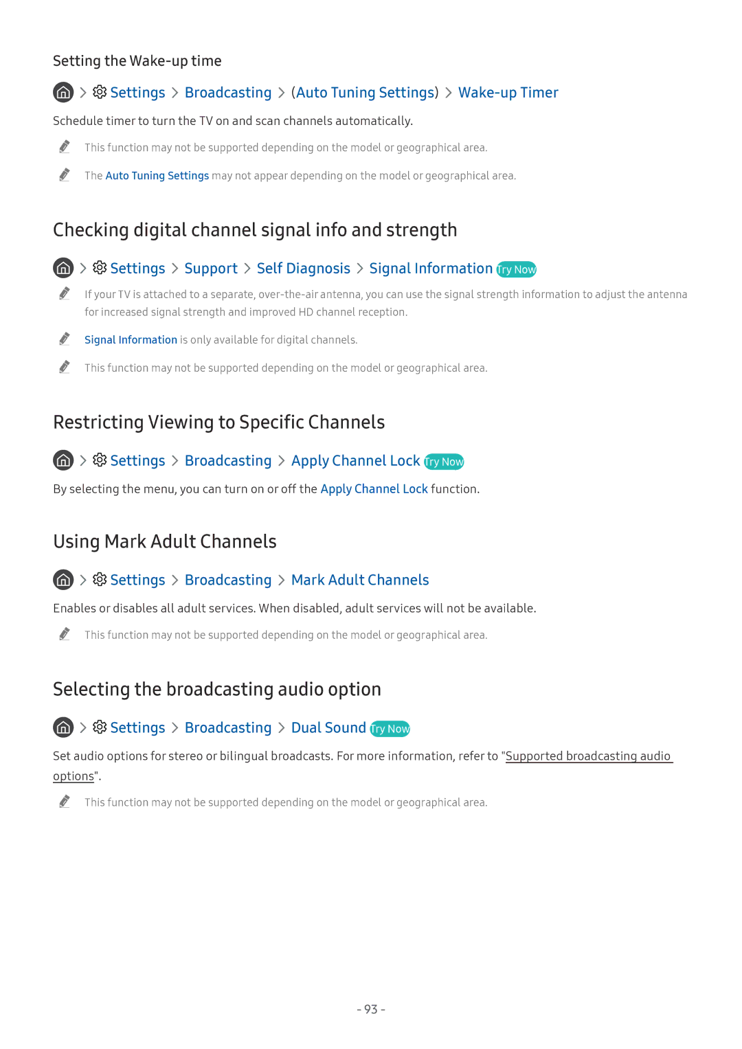 Samsung UE75NU8002TXXH manual Checking digital channel signal info and strength, Restricting Viewing to Specific Channels 