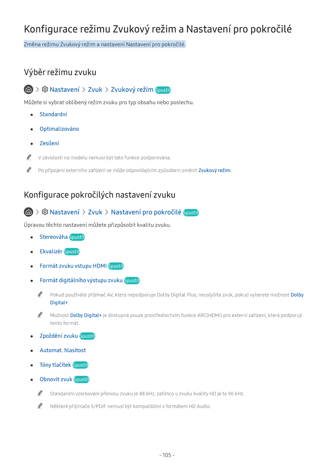 Samsung UE49NU8000TXSQ, UE82NU8009TXZG manual Konfigurace režimu Zvukový režim a Nastavení pro pokročilé, Výběr režimu zvuku 