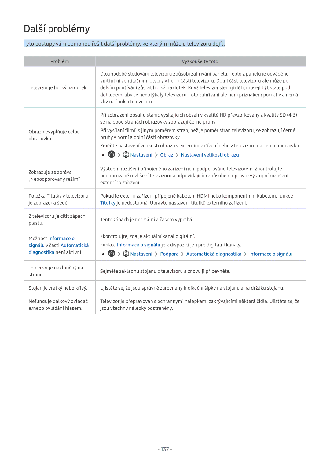 Samsung UE65NU7650SXXN, UE82NU8009TXZG, UE65NU8509TXZG, UE55NU8059TXZG, UE65NU8009TXZG, UE55NU8009TXZG Další problémy, 137 