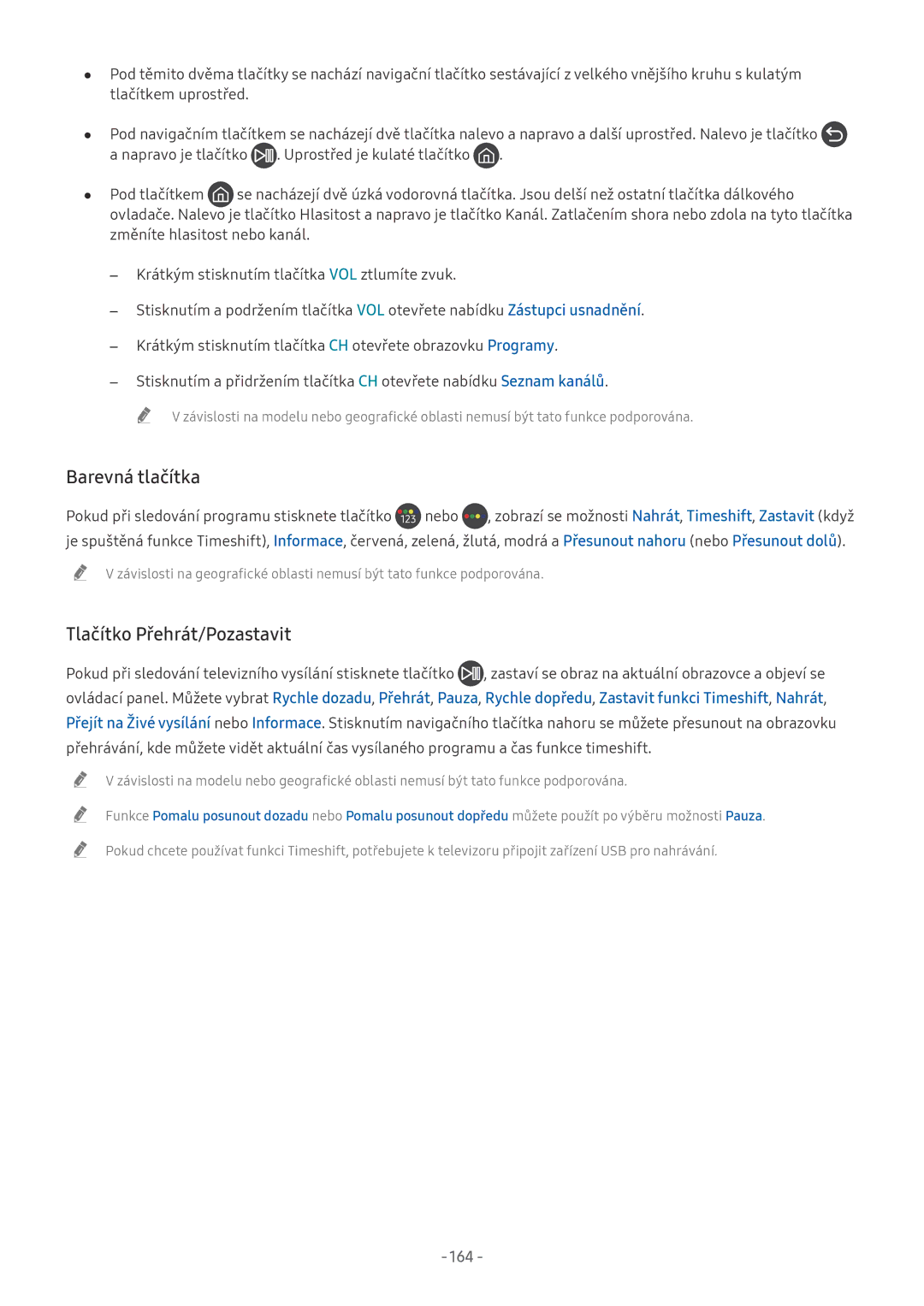 Samsung UE65NU7440SXXN, UE82NU8009TXZG, UE65NU8509TXZG, UE55NU8059TXZG Barevná tlačítka, Tlačítko Přehrát/Pozastavit, 164 