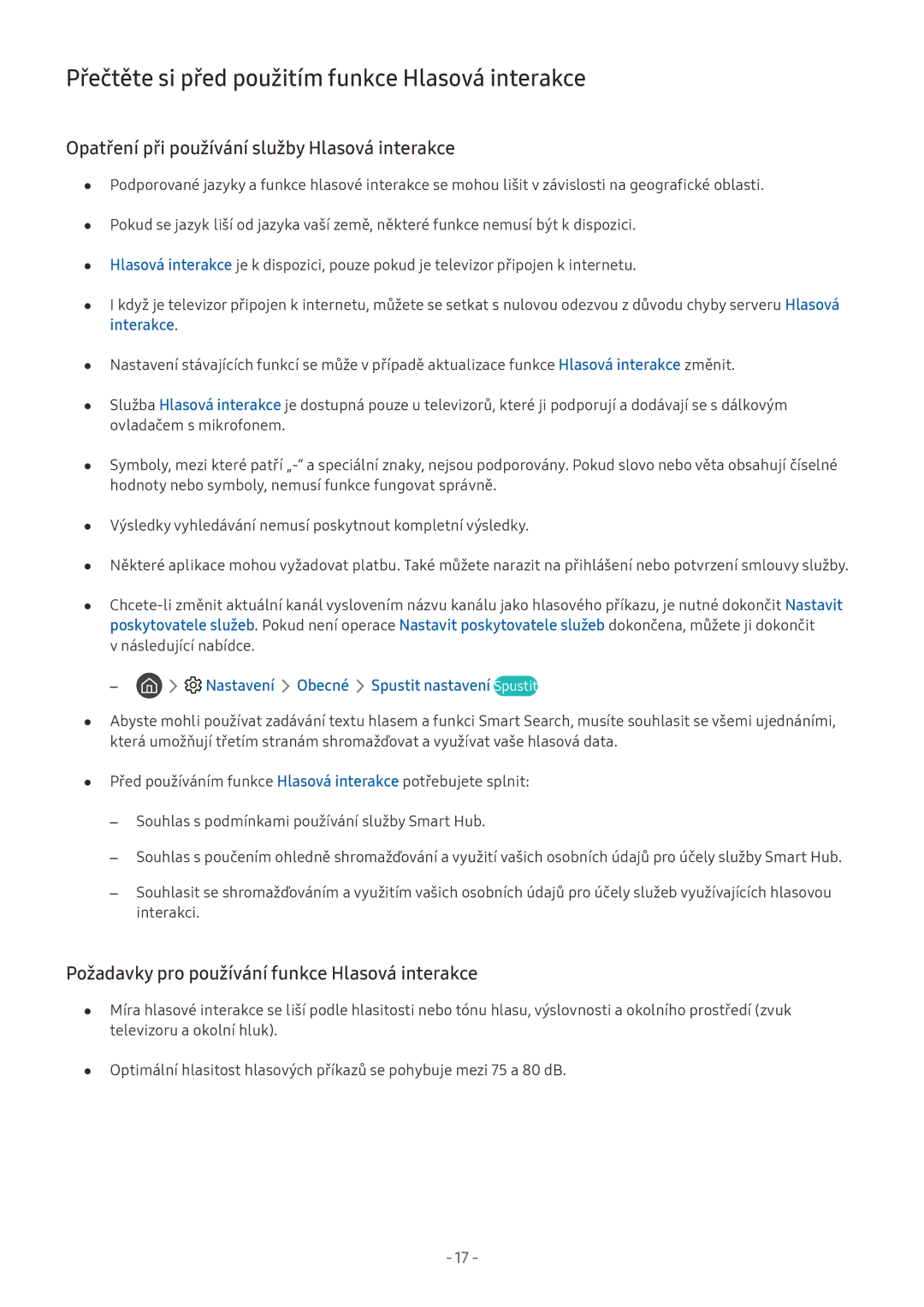 Samsung UE49NU8009TXZG Přečtěte si před použitím funkce Hlasová interakce, Opatření při používání služby Hlasová interakce 