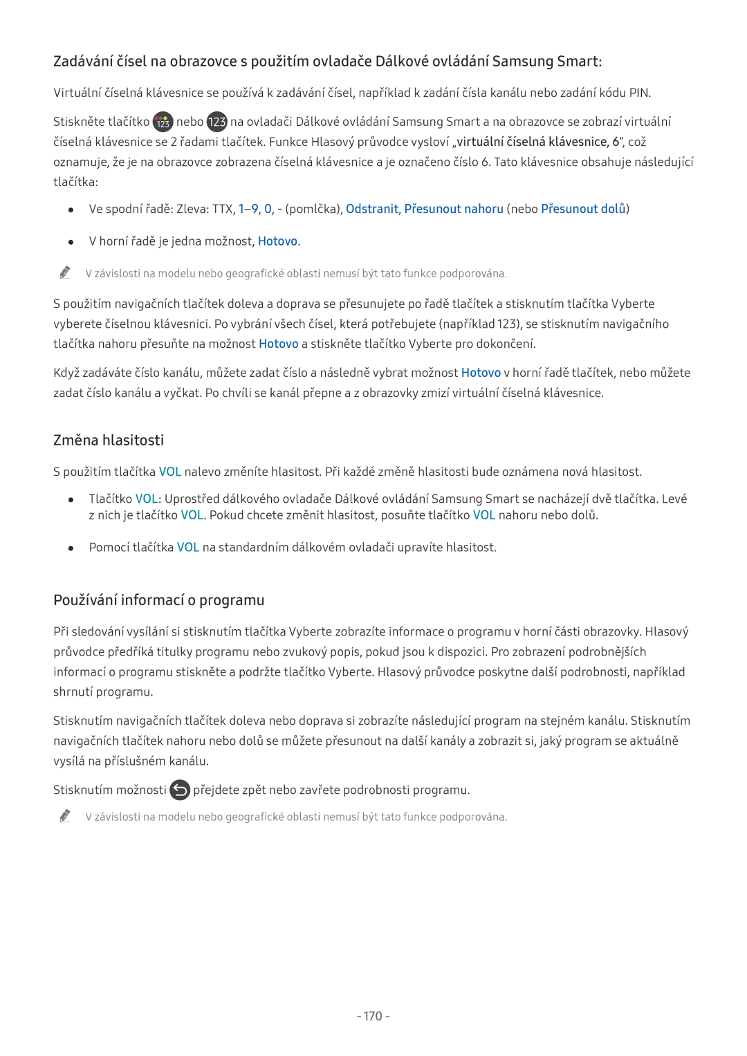 Samsung UE65NU8045TXXC, UE82NU8009TXZG, UE65NU8509TXZG, UE55NU8059TXZG Změna hlasitosti, Používání informací o programu, 170 