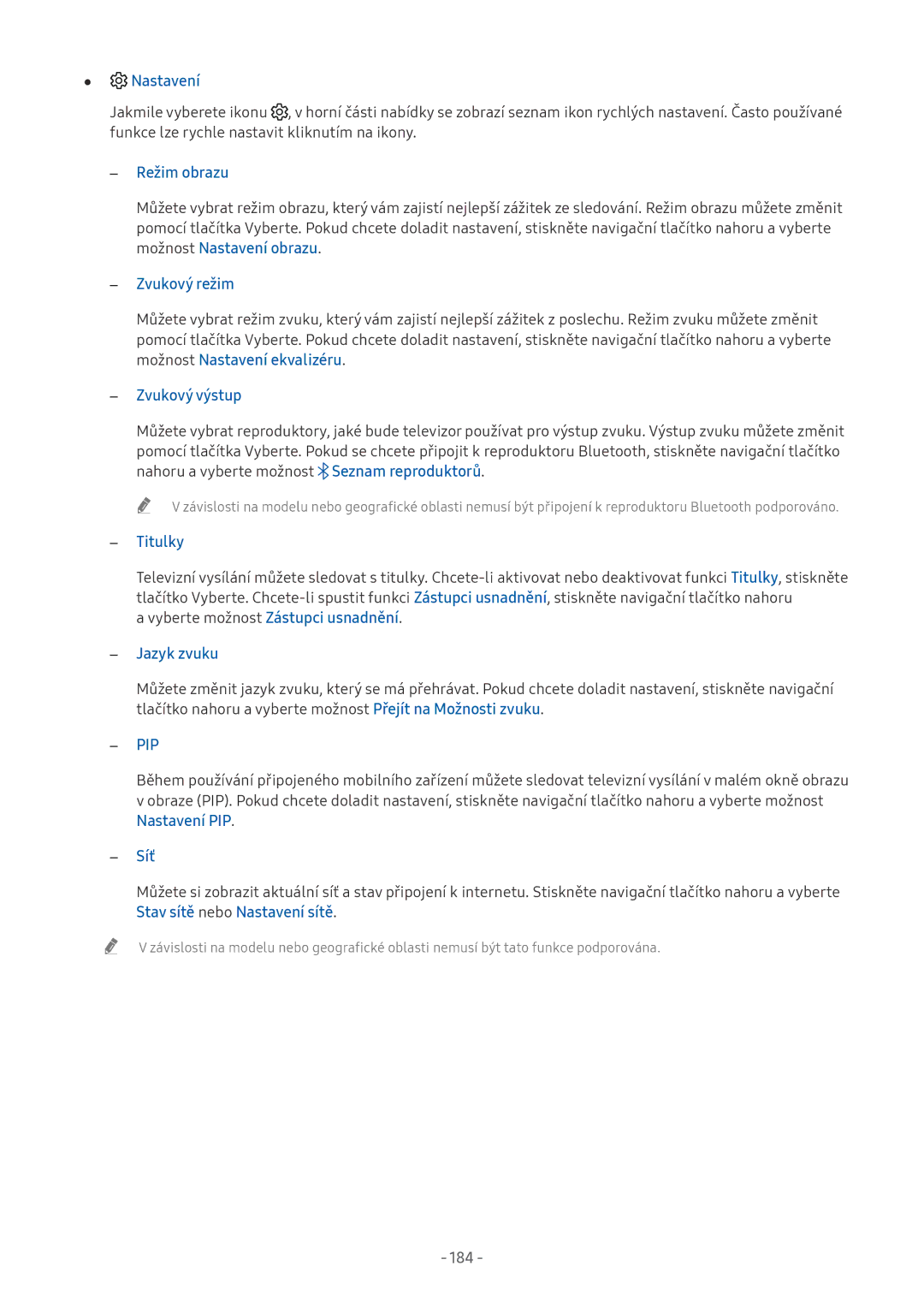 Samsung UE75NU7100WXXN, UE82NU8009TXZG, UE65NU8509TXZG, UE55NU8059TXZG, UE65NU8009TXZG, UE55NU8009TXZG manual Nastavení, 184 