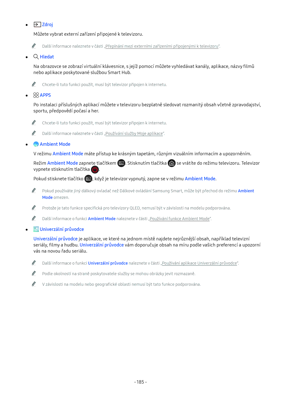Samsung UE75NU7100KXXU, UE82NU8009TXZG, UE65NU8509TXZG, UE55NU8059TXZG, UE65NU8009TXZG Zdroj, Apps, Univerzální průvodce, 185 