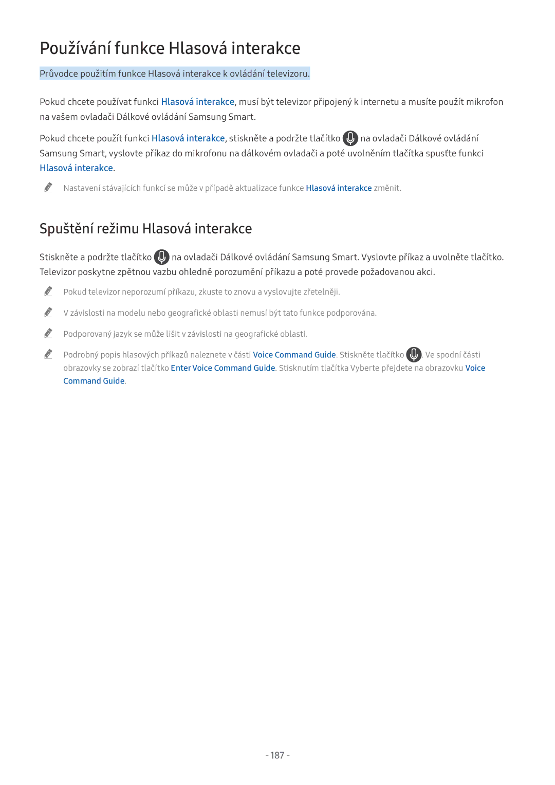 Samsung UE65NU8000LXXN, UE82NU8009TXZG, UE65NU8509TXZG, UE55NU8059TXZG, QE65Q6FAMTXXC Používání funkce Hlasová interakce, 187 