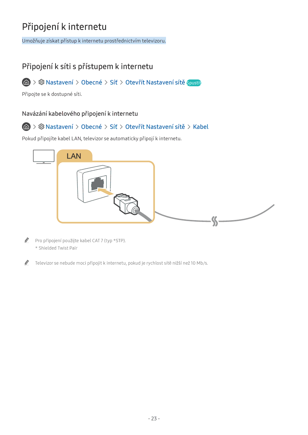 Samsung UE55NU8005TXXC, UE82NU8009TXZG, UE65NU8509TXZG manual Připojení k internetu, Připojení k síti s přístupem k internetu 