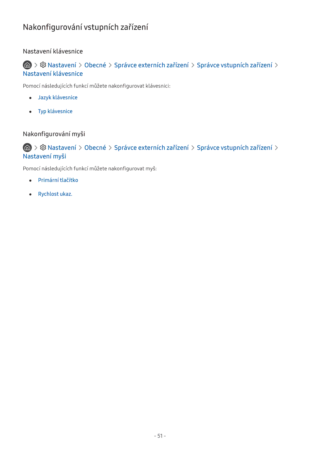 Samsung UE65NU8075TXXC, UE82NU8009TXZG manual Nakonfigurování vstupních zařízení, Nastavení klávesnice, Nakonfigurování myši 