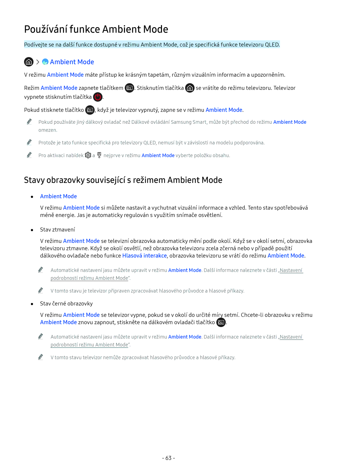 Samsung UE65NU7402UXXH, UE82NU8009TXZG, UE65NU8509TXZG, UE55NU8059TXZG, UE65NU8009TXZG manual Používání funkce Ambient Mode 