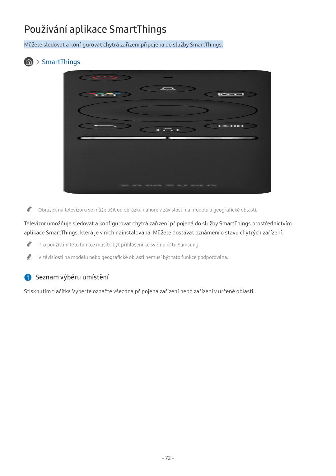 Samsung QE55Q8CNATXXH, UE82NU8009TXZG, UE65NU8509TXZG, QE65Q6FAMTXXC Používání aplikace SmartThings,  Seznam výběru umístění 