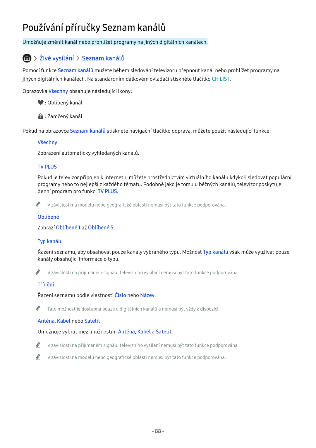 Samsung UE65NU8000TXZG, UE82NU8009TXZG, UE65NU8509TXZG manual Používání příručky Seznam kanálů, Živé vysílání Seznam kanálů 