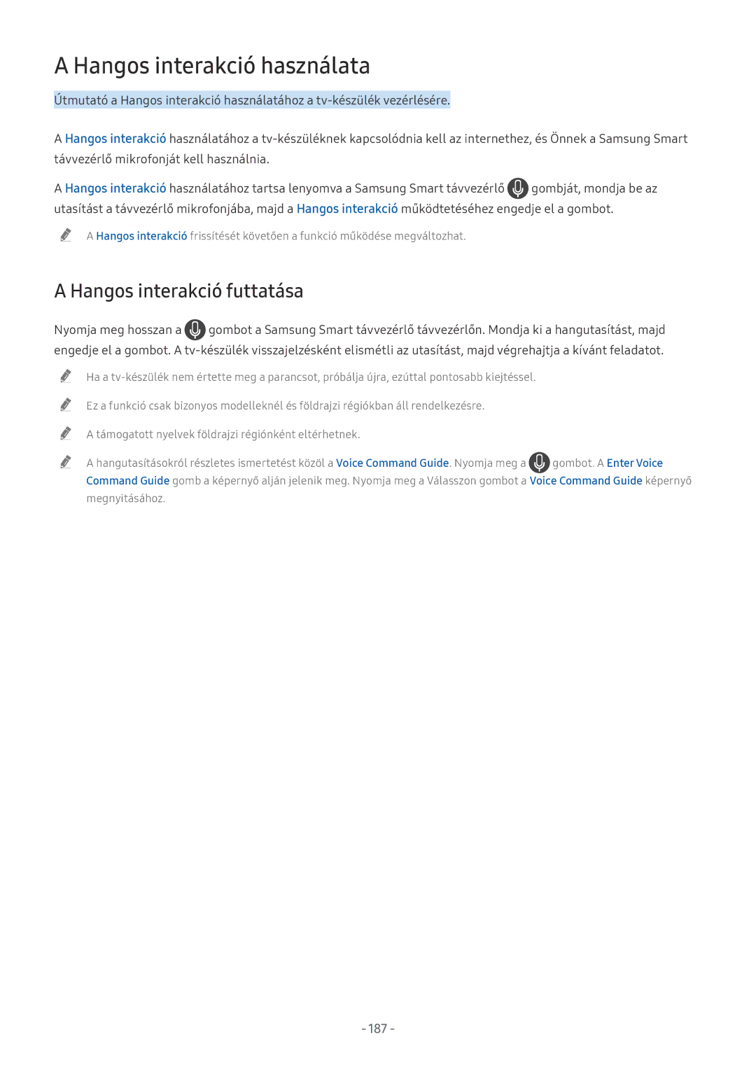 Samsung UE49NU7102KXXH, UE82NU8009TXZG, UE65NU8509TXZG, UE55NU8059TXZG, UE65NU8009TXZG manual Hangos interakció használata, 187 