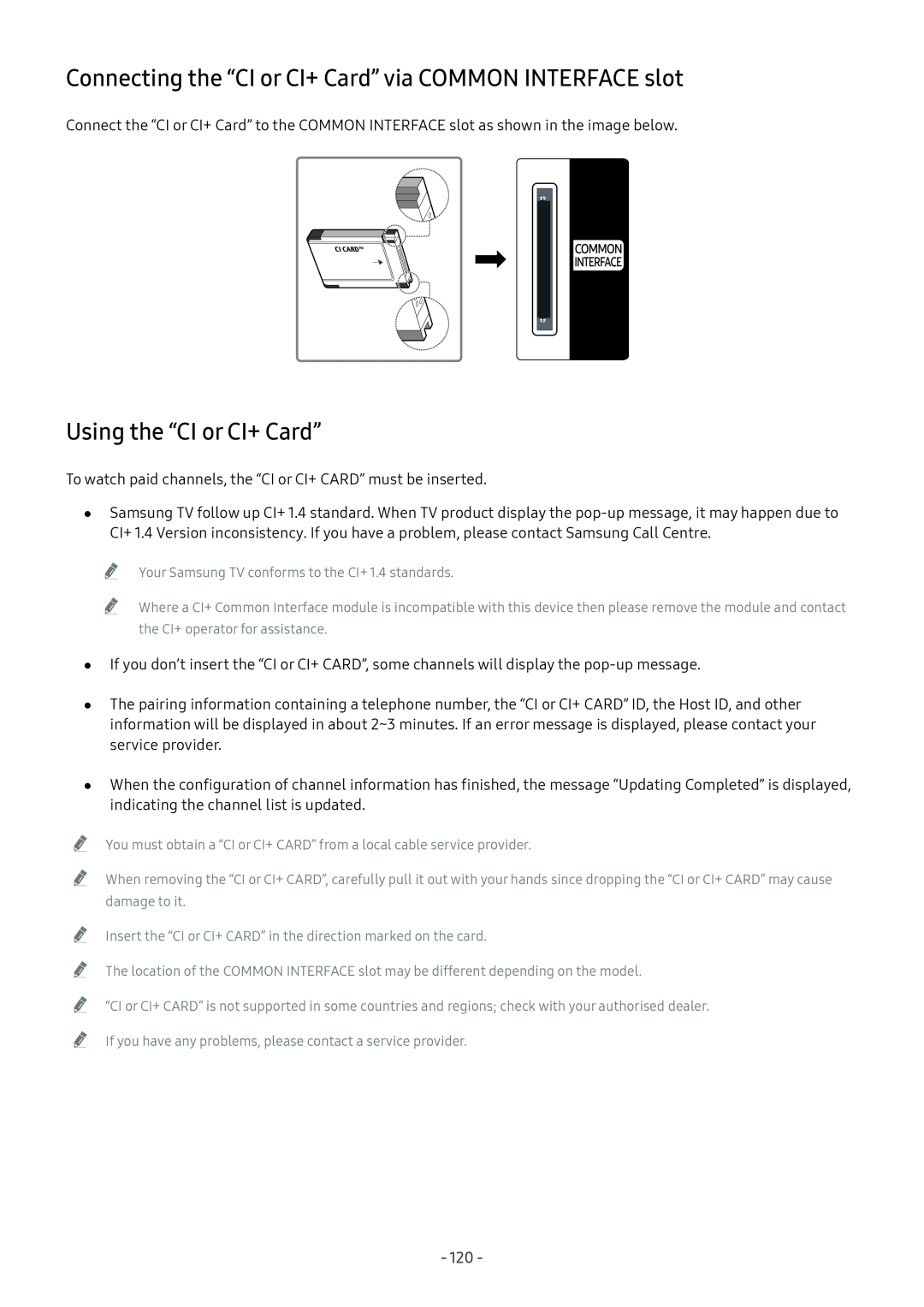 Samsung UE55NU7102KXXH manual Connecting the “CI or CI+ Card” via COMMON INTERFACE slot, Using the “CI or CI+ Card” 