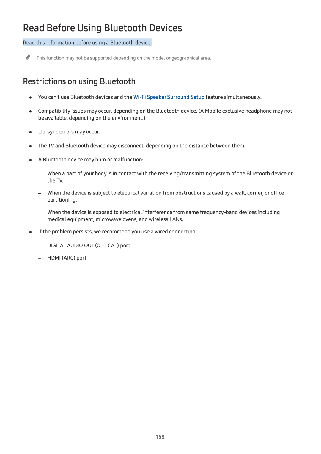 Samsung UE55NU8070LXXN, UE82NU8009TXZG, UE65NU8509TXZG Read Before Using Bluetooth Devices, Restrictions on using Bluetooth 
