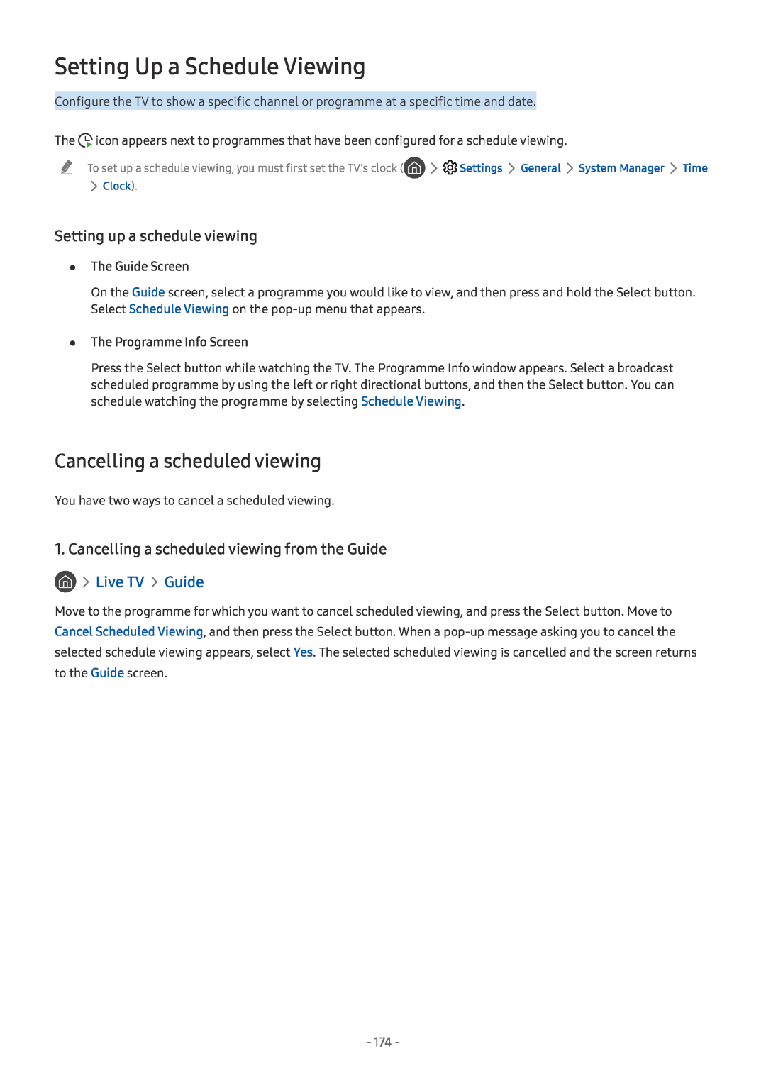 Samsung QE65Q9FNALXXN manual Cancelling a scheduled viewing, Setting up a schedule viewing, Setting Up a Schedule Viewing 