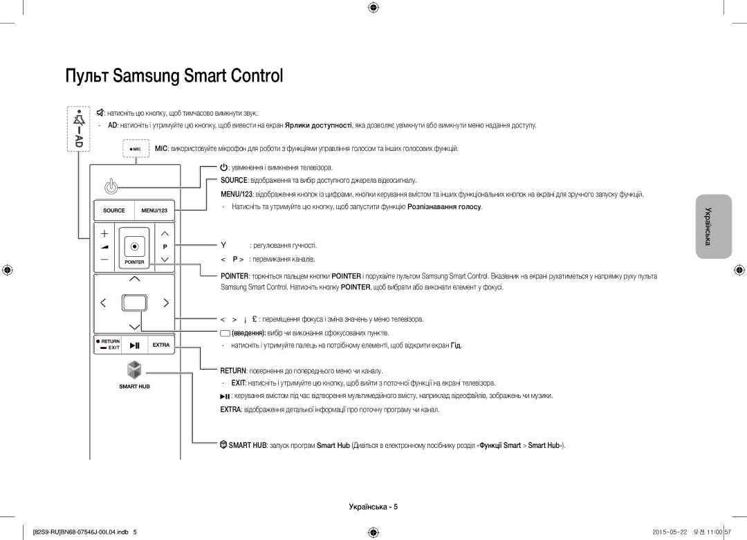 Samsung UE82S9WATXRU manual Пульт Samsung Smart Control 