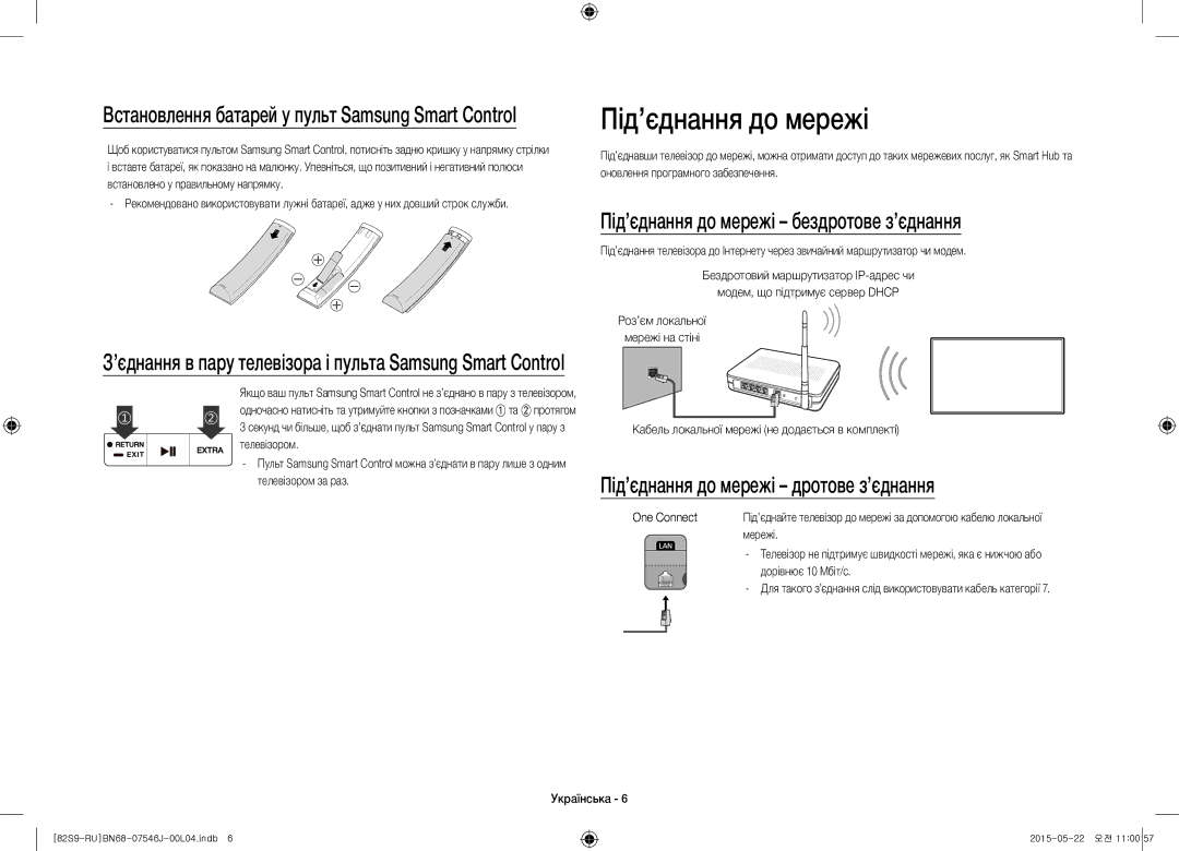 Samsung UE82S9WATXRU manual Під’єднання до мережі бездротове з’єднання, Під’єднання до мережі дротове з’єднання 