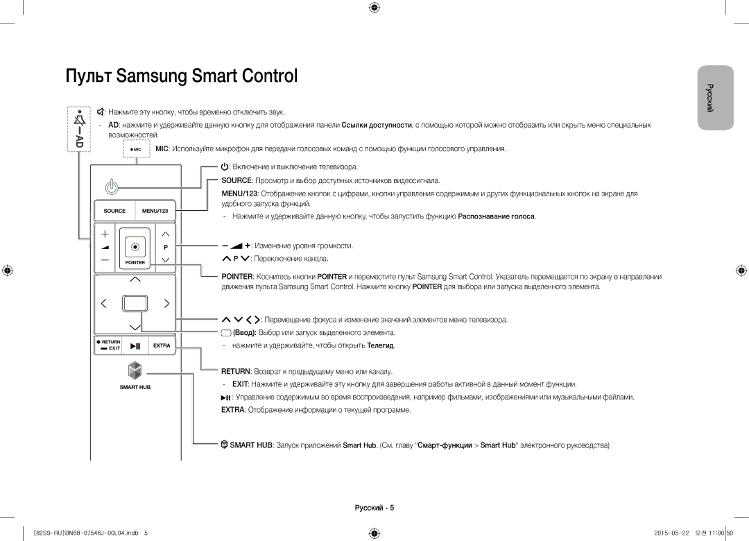 Samsung UE82S9WATXRU manual Пульт Samsung Smart Control 