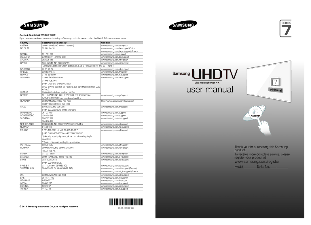 Samsung UE85HU7505TXXE manual Contact Samsung World Wide 