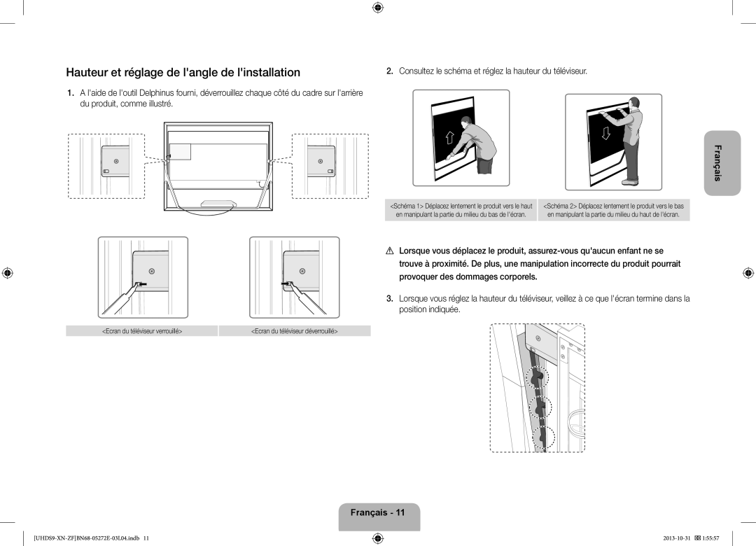 Samsung UE85S9SLXZF manual Hauteur et réglage de langle de linstallation, Du produit, comme illustré 