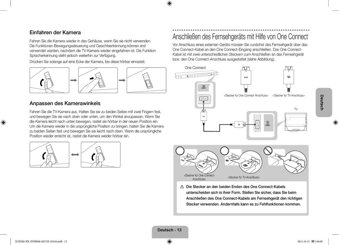 Samsung UE85S9SLXZF manual Einfahren der Kamera, Anpassen des Kamerawinkels 