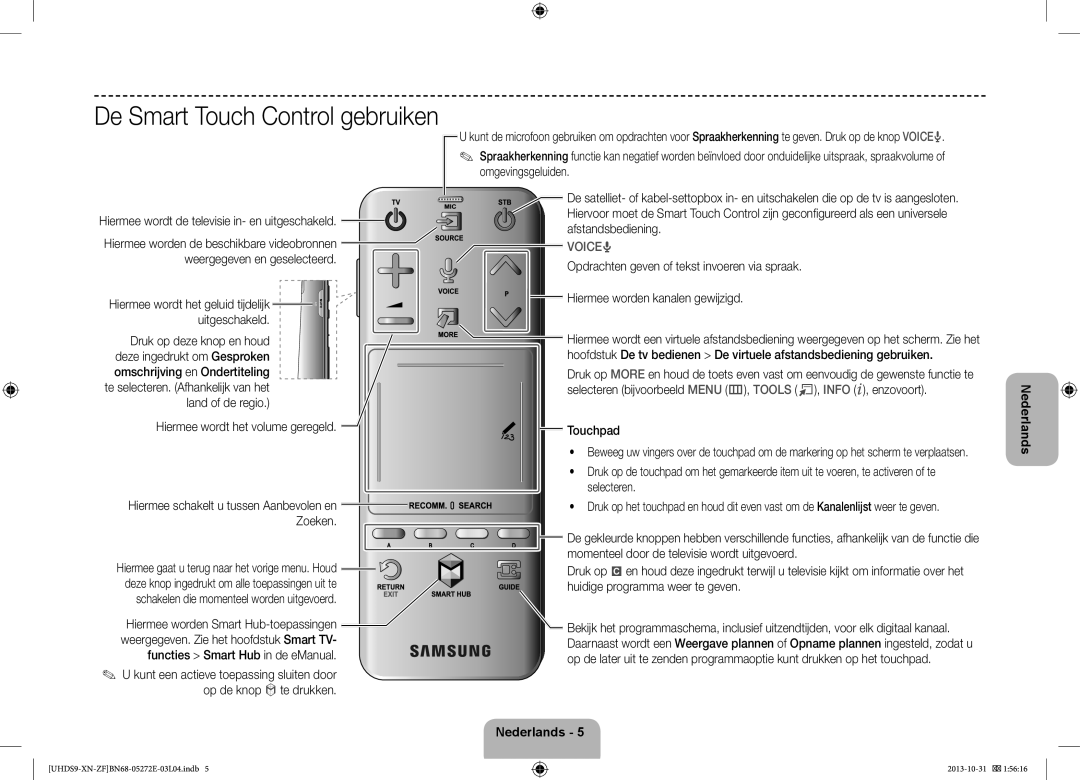 Samsung UE85S9SLXZF manual De Smart Touch Control gebruiken 