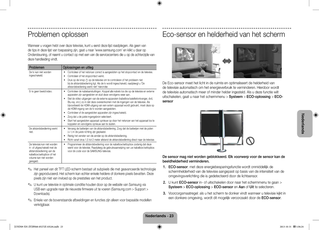 Samsung UE85S9SLXZF manual Problemen oplossen, Problemen Oplossingen en uitleg 