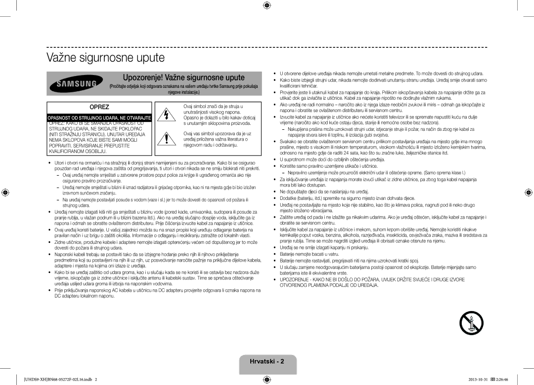 Samsung UE85S9STXXH manual Upozorenje! Važne sigurnosne upute, Oprez, Kvalificirani tehničar 