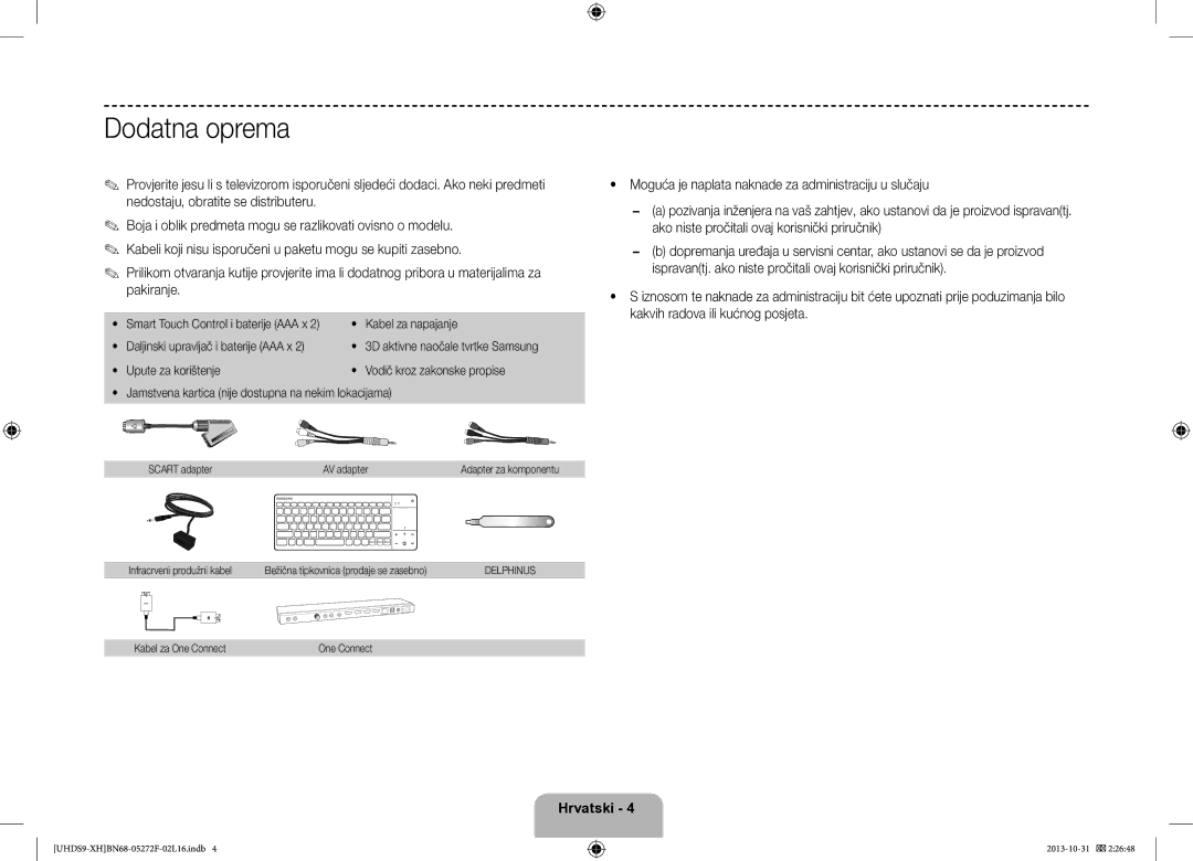 Samsung UE85S9STXXH manual Dodatna oprema, 3D aktivne naočale tvrtke Samsung 