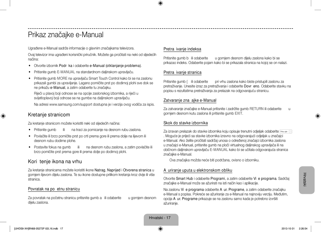 Samsung UE85S9STXXH manual Prikaz značajke e-Manual, Kretanje stranicom, Korištenje ikona na vrhu 