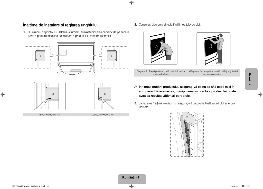 Samsung UE85S9STXXH Înălţime de instalare şi reglarea unghiului, Consultaţi diagrama şi reglaţi înălţimea televizorului 