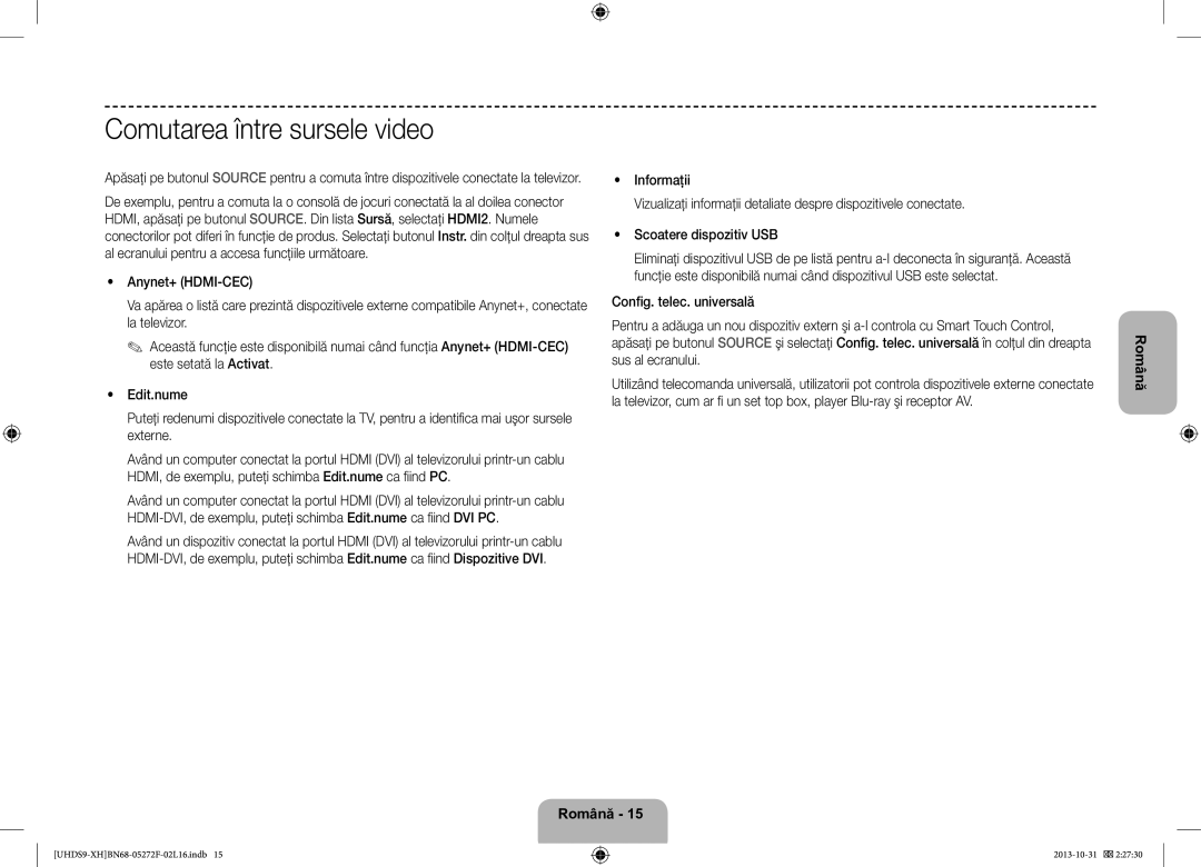 Samsung UE85S9STXXH manual Comutarea între sursele video 