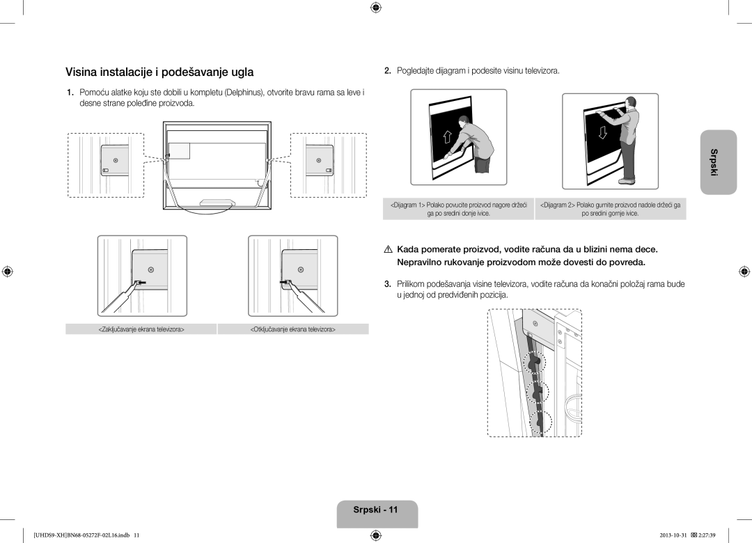 Samsung UE85S9STXXH manual Visina instalacije i podešavanje ugla, Desne strane poleđine proizvoda 